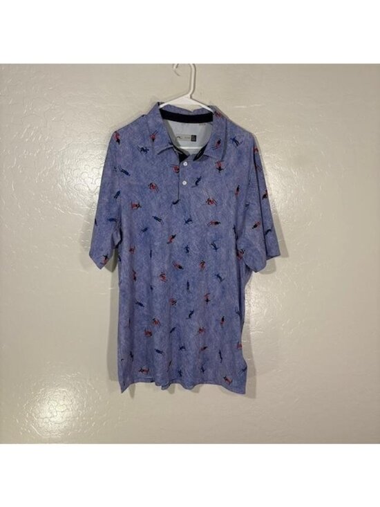 KJUS Other - KJUS Polo Shirt Mens XL Blue Skier Print Golf Performance Stretch UPF 50+ Top